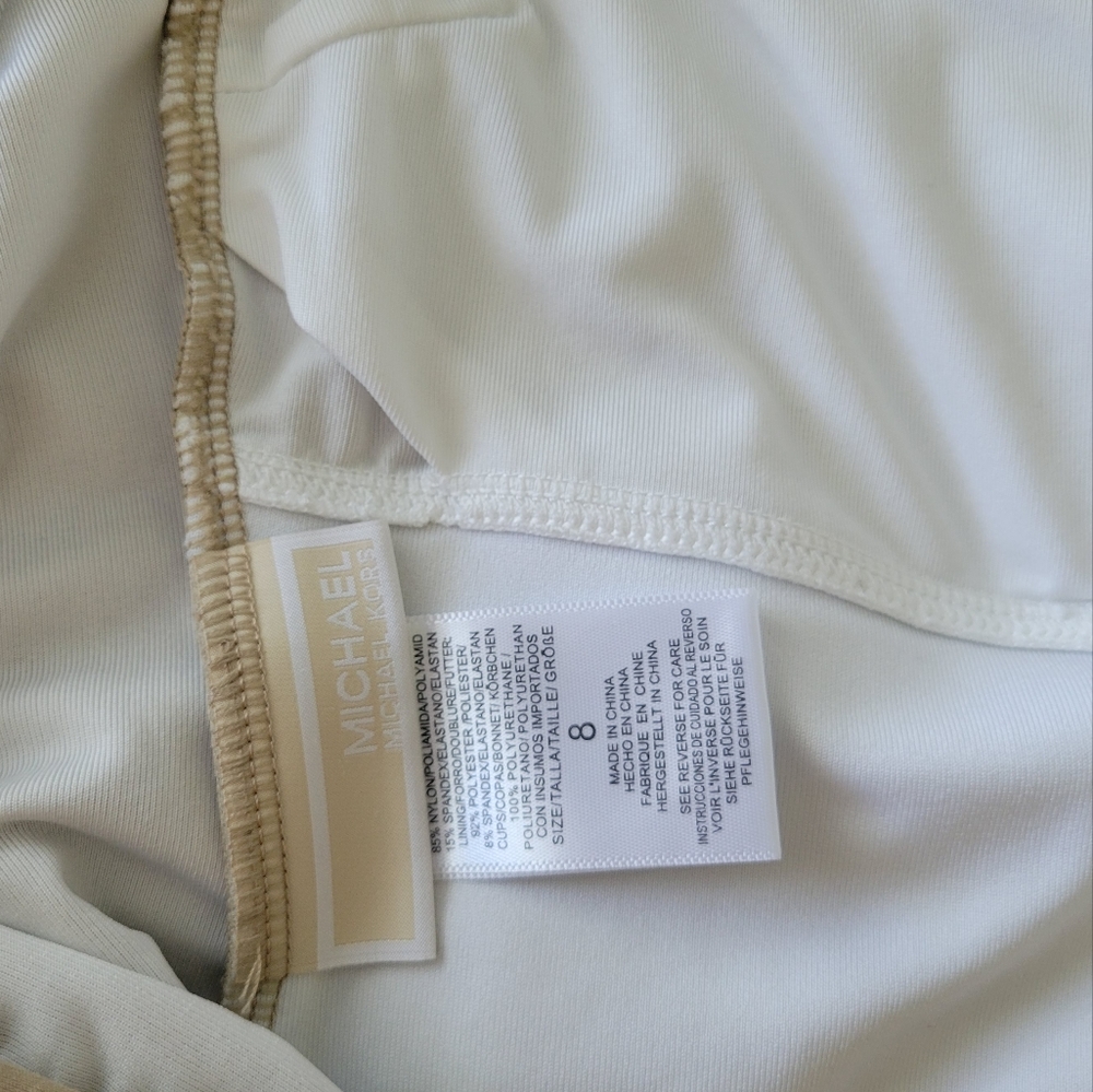 MICHAEL Michael Kors Khaki Ruffle Deep V One Piece Swimsuit 8 NWT - Picture 8 of 11